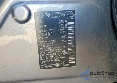 2019 Nissan Rogue S z USA, uszkodzony, nr VIN KNMAT2MV1KP547530